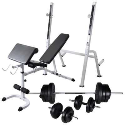 vidaXL Workout Bench with Weight Rack Barbell and Dumbbell Set 60.5kg Fitness 